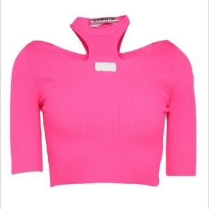 GCDS Cut Out Cropped Knit Top in Pink